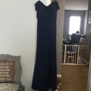Jenny Yoo Navy Sabine Crêpe de Chine gown